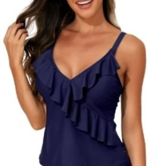 NEW RUFFLE STRAPPY BACK ONE PIECE SWIMSUIT - Picture 3 of 9